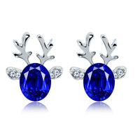 Blue Crystal & Cubic Zirconia Reindeer Oval Stud Earrings