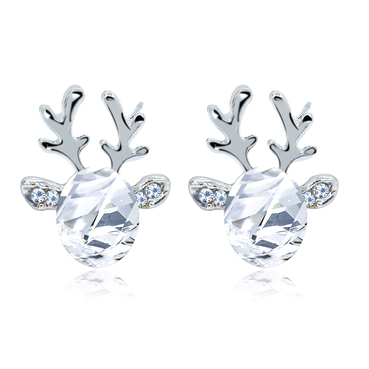 Crystal and Cubic Zirconia Reindeer Stud Earrings, stud earrings for women, vintage-inspired design, front view
