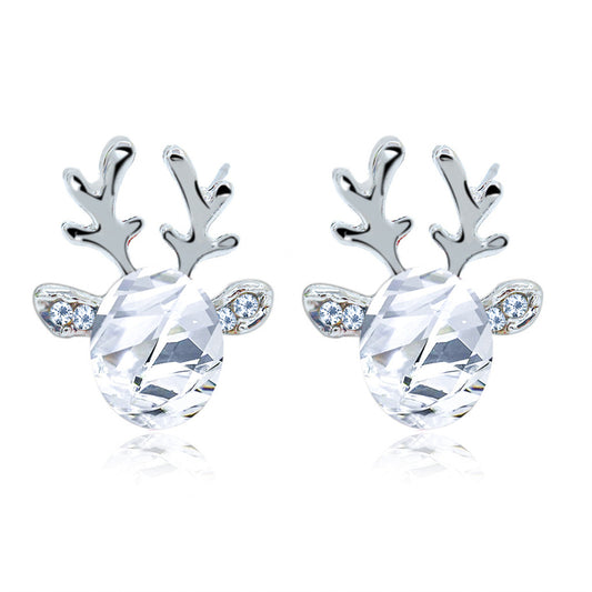 Crystal and Cubic Zirconia Reindeer Stud Earrings, stud earrings for women, vintage-inspired design, front view