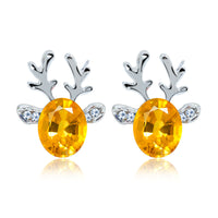 Yellow Crystal & Cubic Zirconia Reindeer Oval Stud Earrings