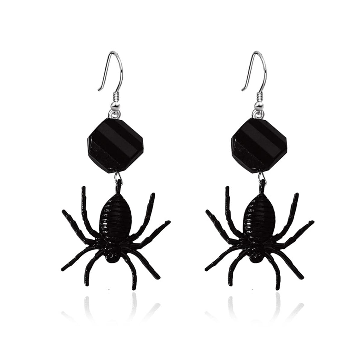 Black Acrylic & Silver-Plated Spider Drop Earrings