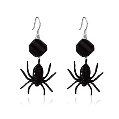 Black Acrylic & Silver-Plated Spider Drop Earrings