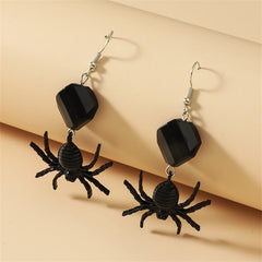Black Acrylic & Silver-Plated Spider Drop Earrings