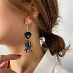 Black Acrylic & Silver-Plated Spider Drop Earrings