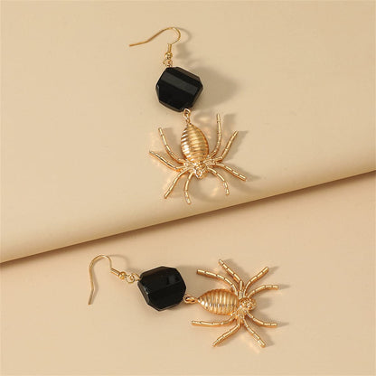 Black Acrylic and 18K Gold-Plated Spider Drop Earrings, gold drop earrings for women, elegant gift for her, side view