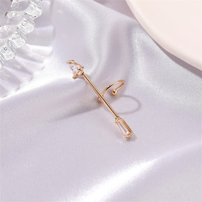 Crystal and 18K Gold-Plated Arrow Ear Cuff, gold stud earrings for women, botanical inspired, detail close-up