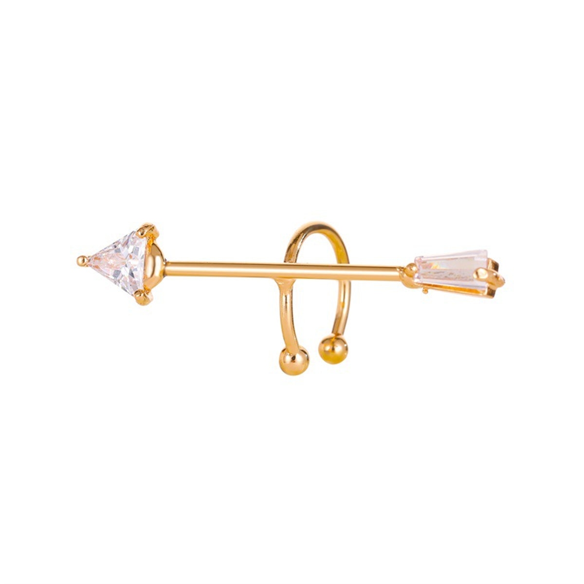 Crystal and 18K Gold-Plated Arrow Ear Cuff, gold stud earrings for women, botanical inspired, side view