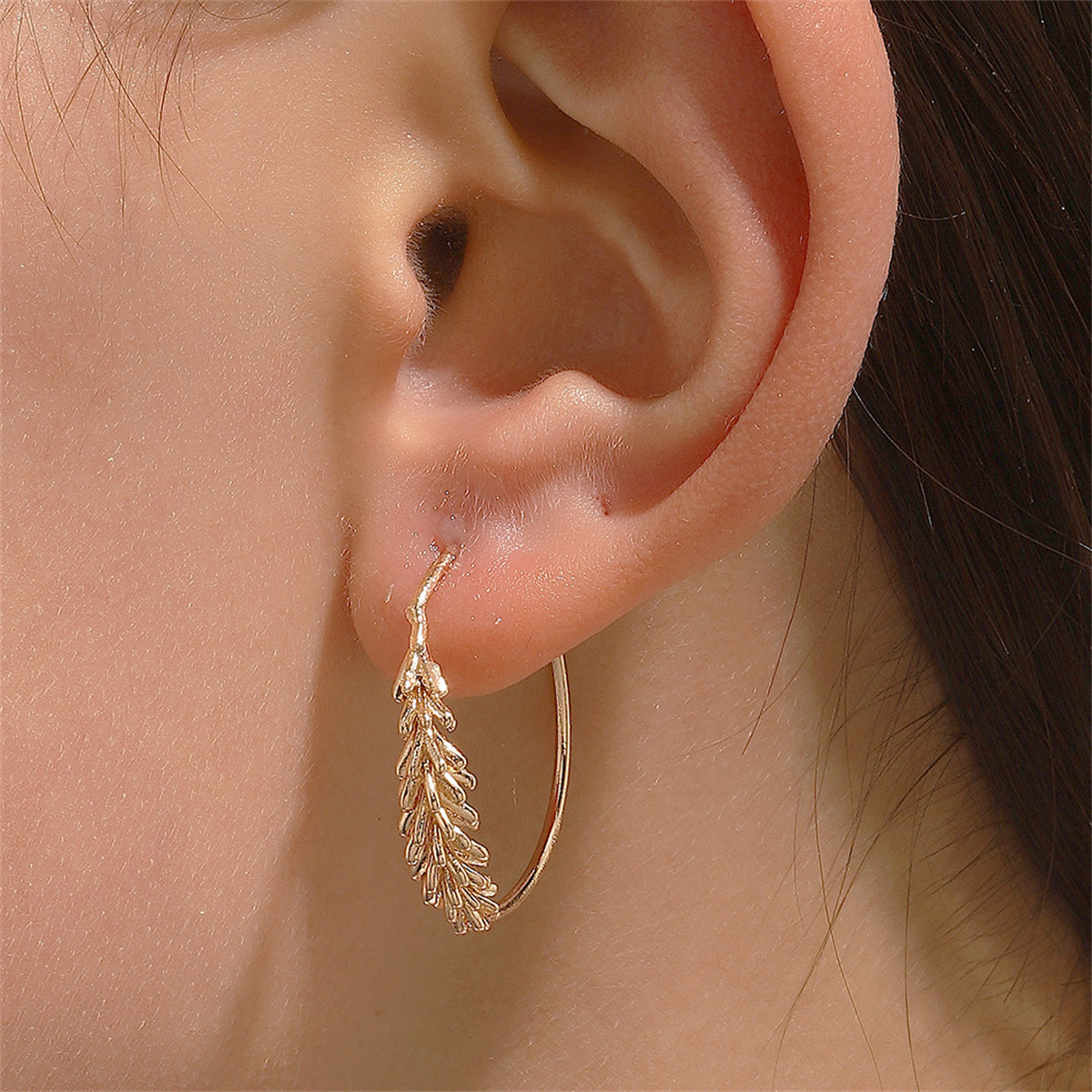 18K Gold-Plated Wheat Ear Hoop Earrings