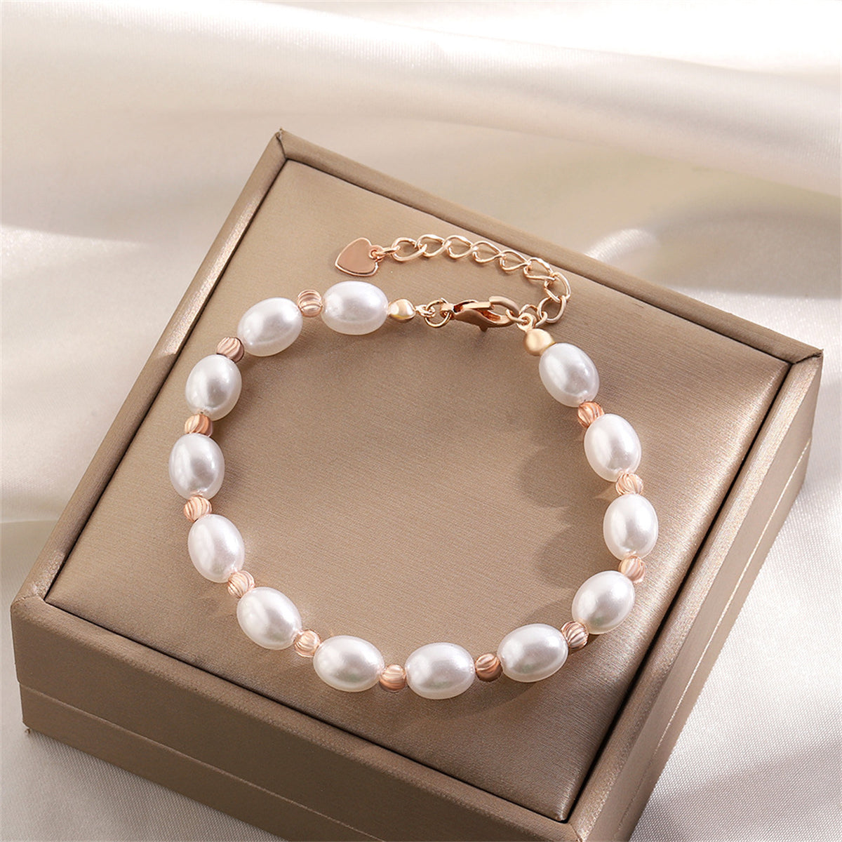 Pearl & 18K Rose Gold-Plated Beaded Bracelet