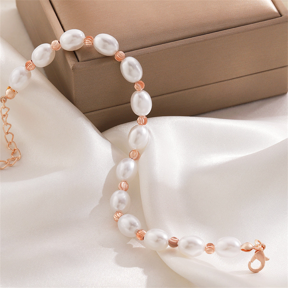 Pearl & 18K Rose Gold-Plated Beaded Bracelet