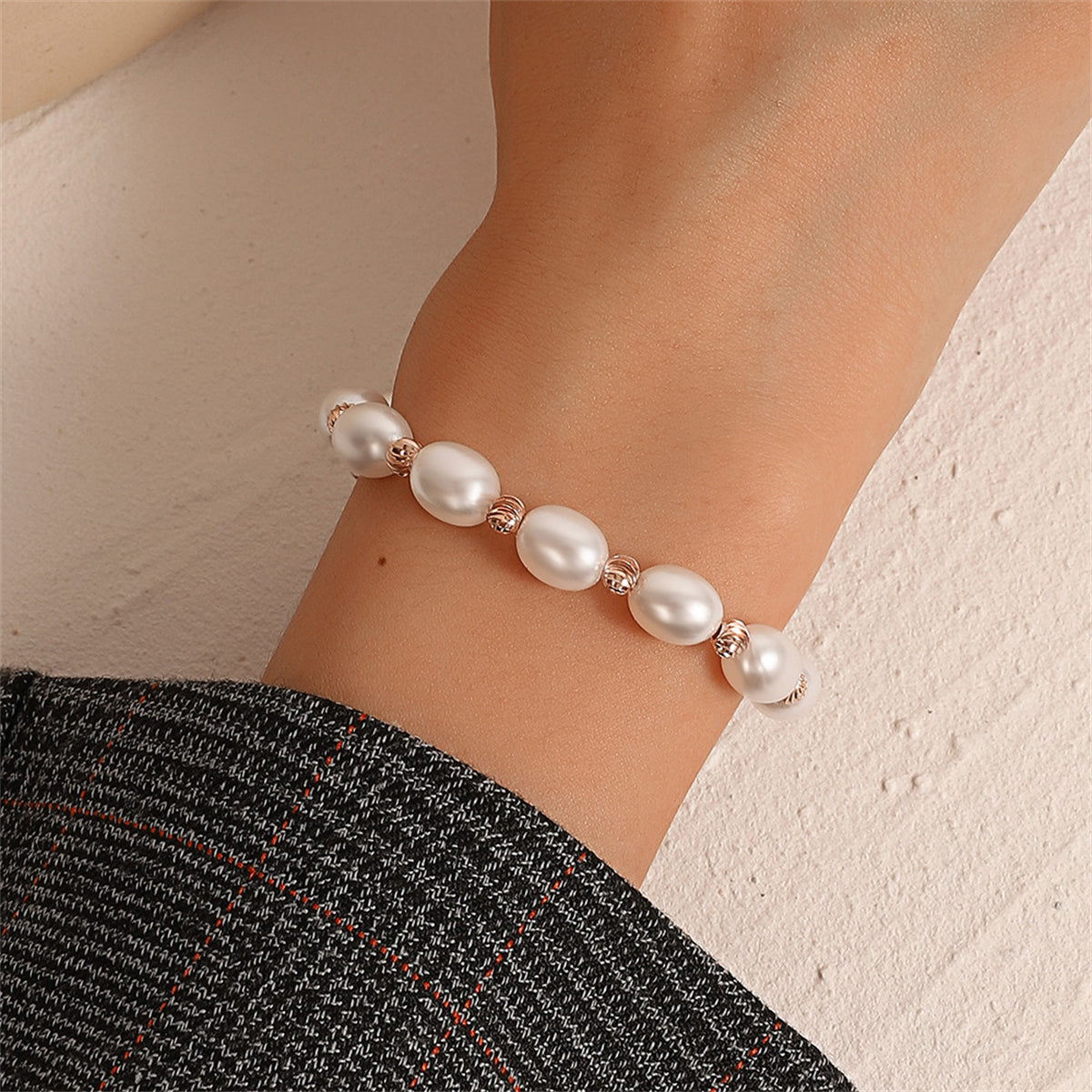 Pearl & 18K Rose Gold-Plated Beaded Bracelet