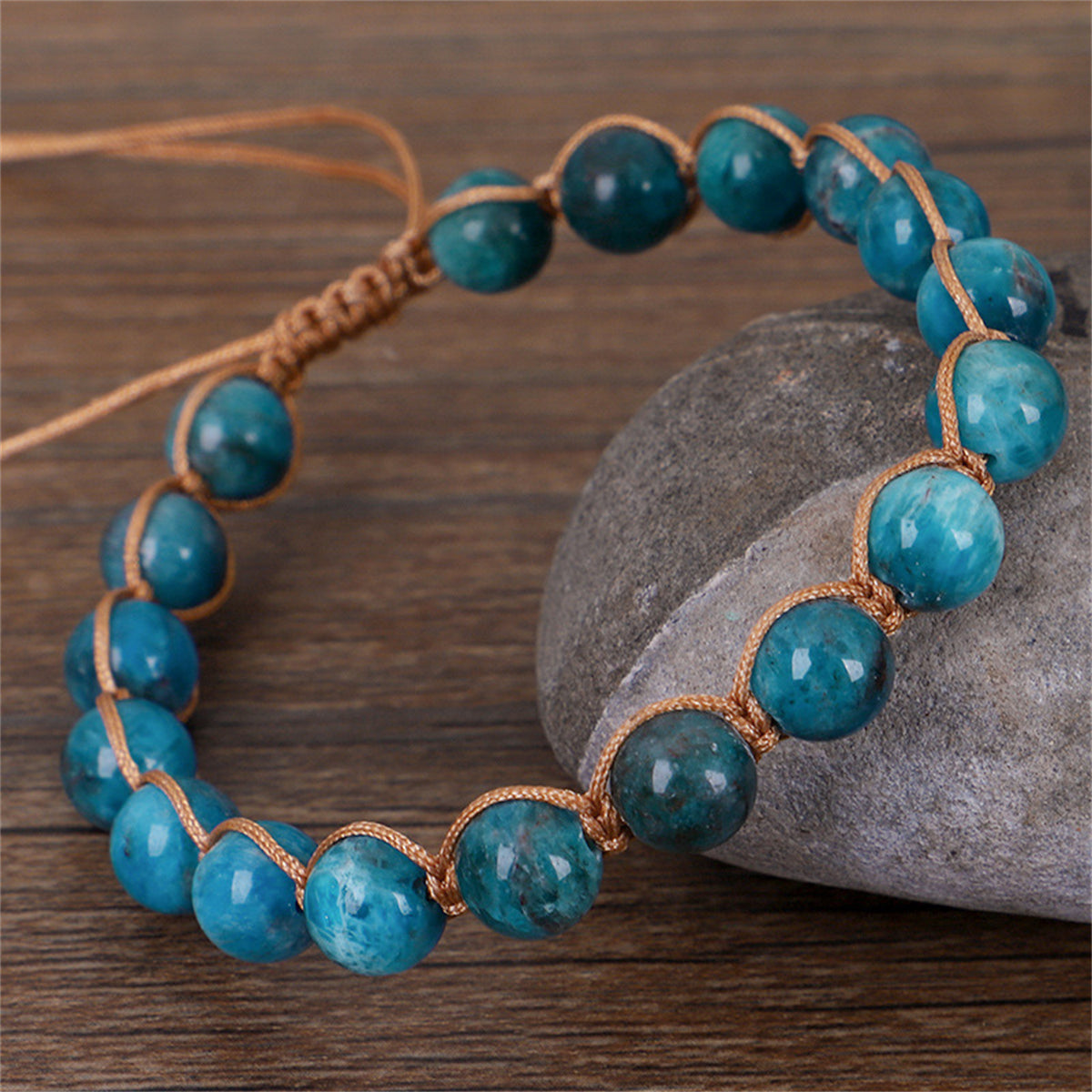 Green Quartz and Brown Beaded Adjustable Bracelet, bracelet for women, botanical inspired, front view