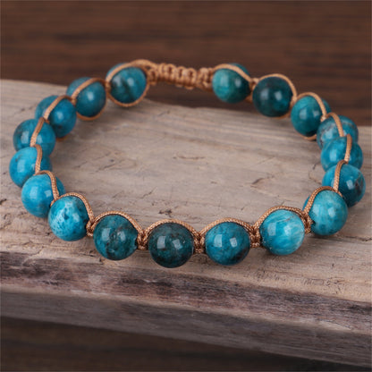 Green Quartz and Brown Beaded Adjustable Bracelet, bracelet for women, botanical inspired, detail close-up