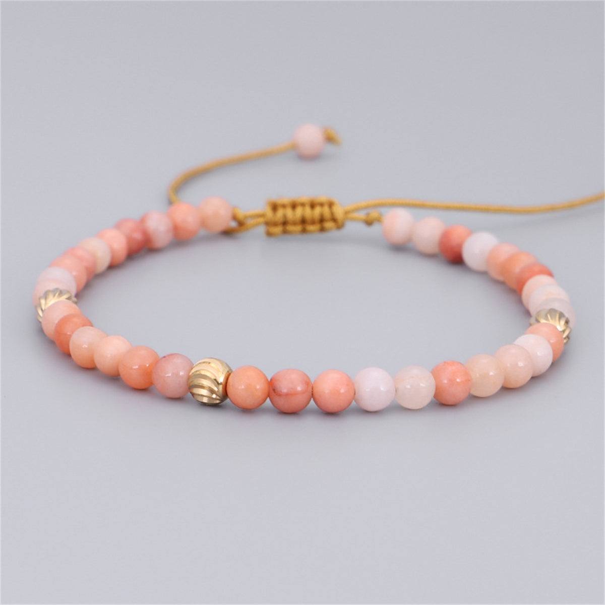 Pink Quartz and 18K Gold-Plated Beaded Adjustable Bracelet, gold bracelet for women, elegant gift for her, detail close-up