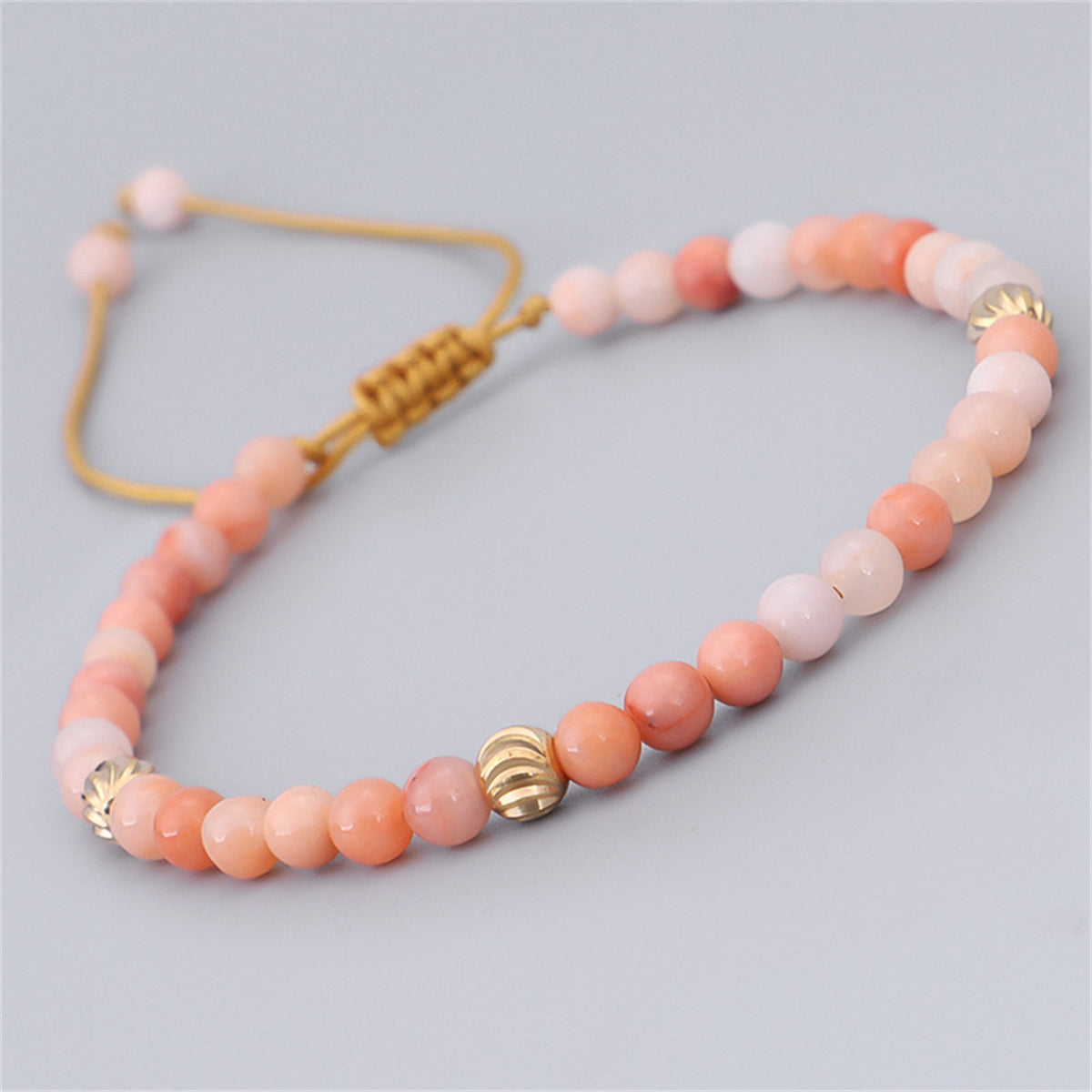 Pink Quartz and 18K Gold-Plated Beaded Adjustable Bracelet, gold bracelet for women, elegant gift for her, lifestyle look