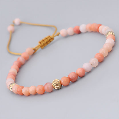Pink Quartz and 18K Gold-Plated Beaded Adjustable Bracelet, gold bracelet for women, elegant gift for her, lifestyle look
