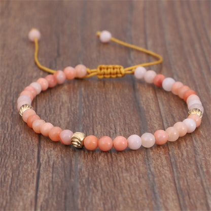 Pink Quartz and 18K Gold-Plated Beaded Adjustable Bracelet, gold bracelet for women, elegant gift for her, styled look