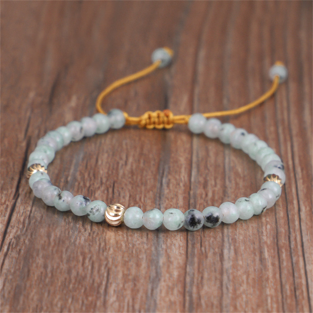 Quartz and 18K Gold-Plated Beaded Adjustable Bracelet, gold bracelet for women, everyday style, detail close-up