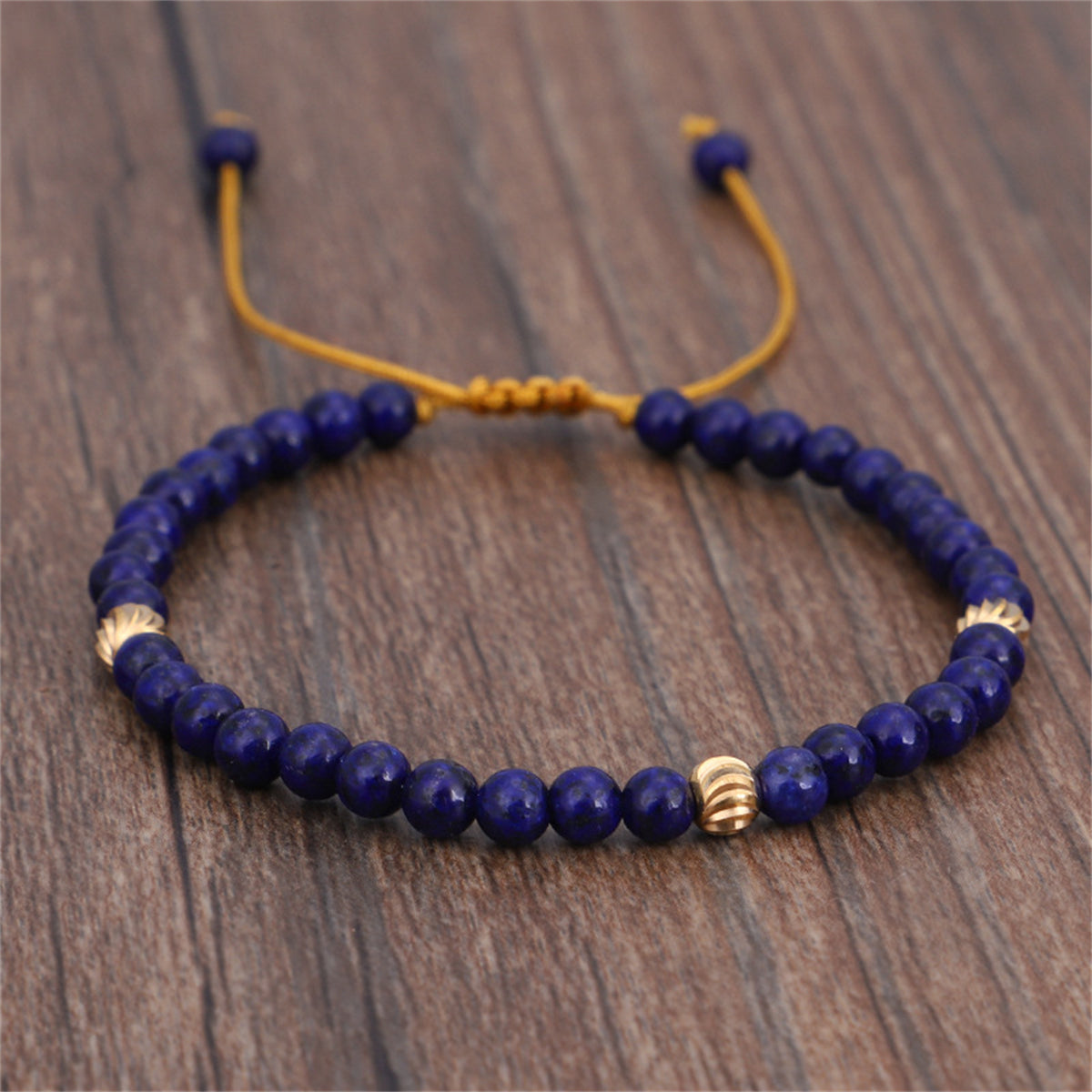 Lapis and 18K Gold-Plated Adjustable Bracelet, gold bracelet for women, everyday style, detail close-up