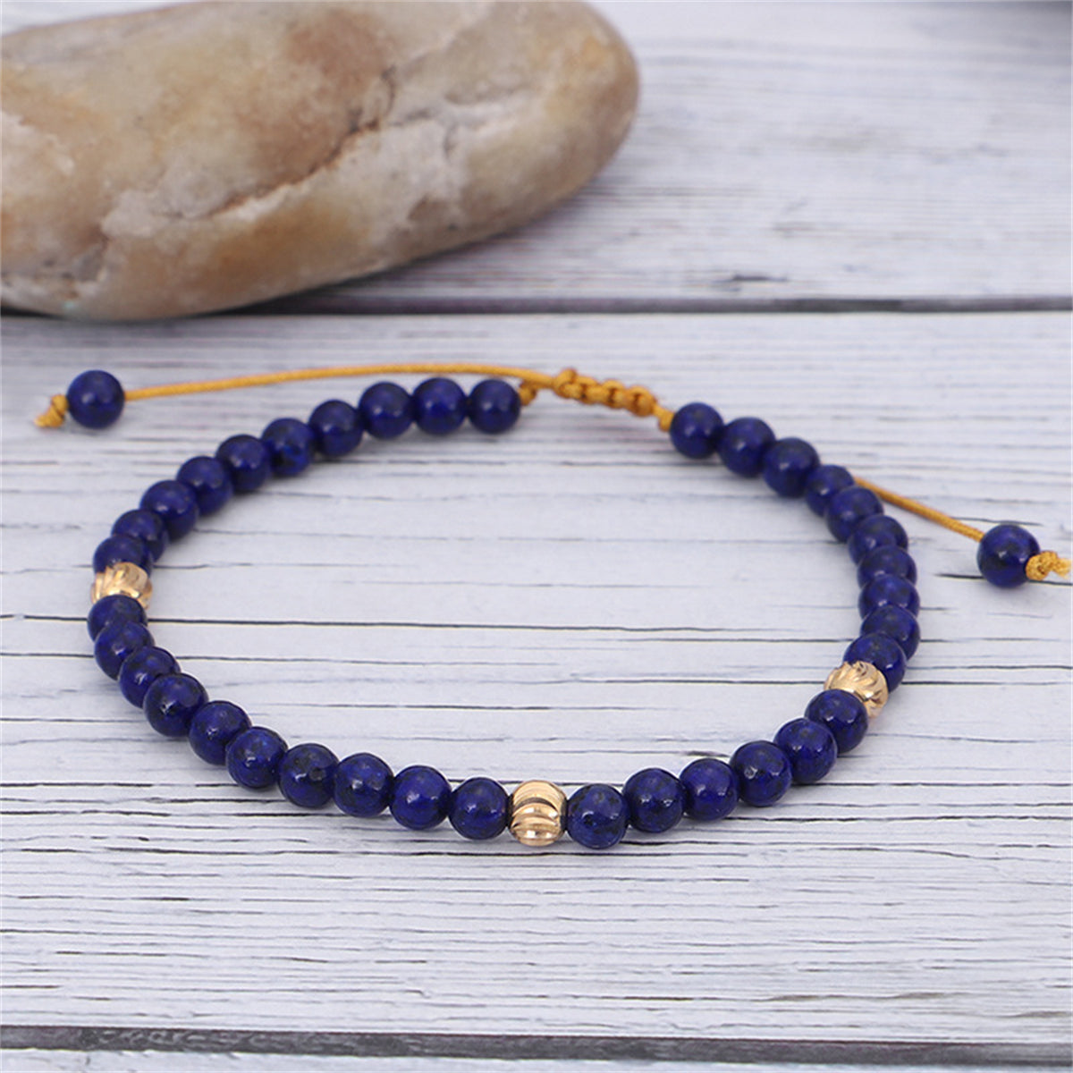 Lapis and 18K Gold-Plated Adjustable Bracelet, gold bracelet for women, everyday style, side view