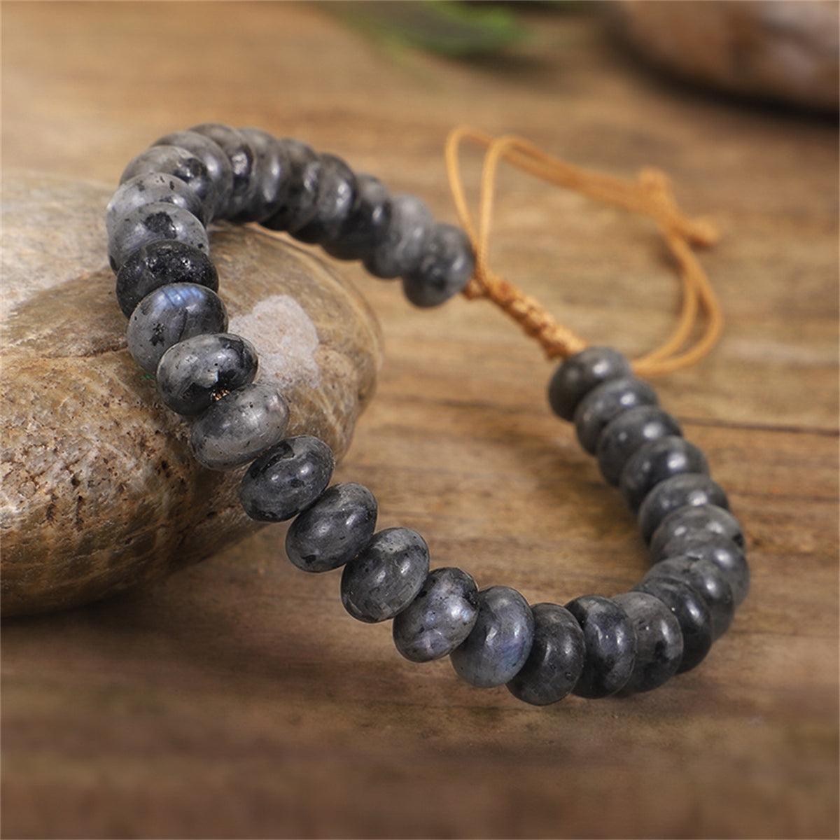 Black Quartz and Brown Beaded Adjustable Bracelet, bracelet for women, everyday style, front view