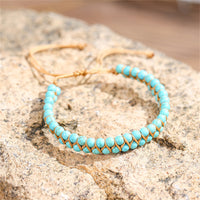 Turquoise & Brown Layered Beaded Adjustable Bracelet