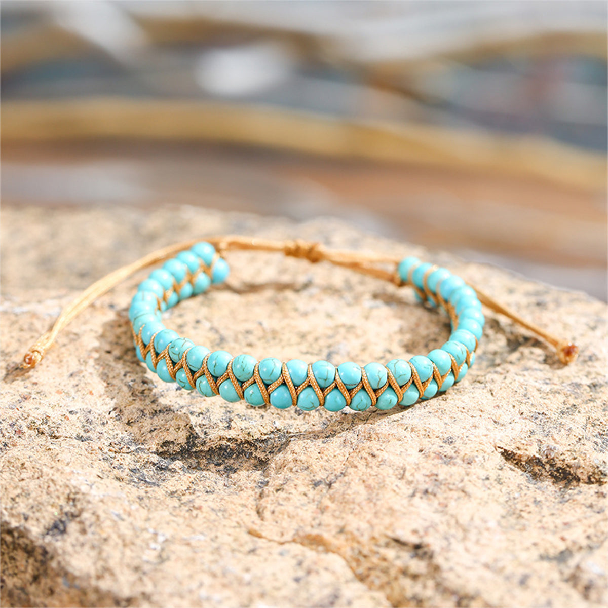 Turquoise and Brown Layered Beaded Adjustable Bracelet, bracelet for women, vintage-inspired design, lifestyle look