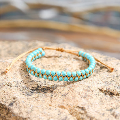 Turquoise and Brown Layered Beaded Adjustable Bracelet, bracelet for women, vintage-inspired design, lifestyle look