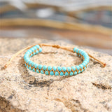 Turquoise & Brown Layered Beaded Adjustable Bracelet