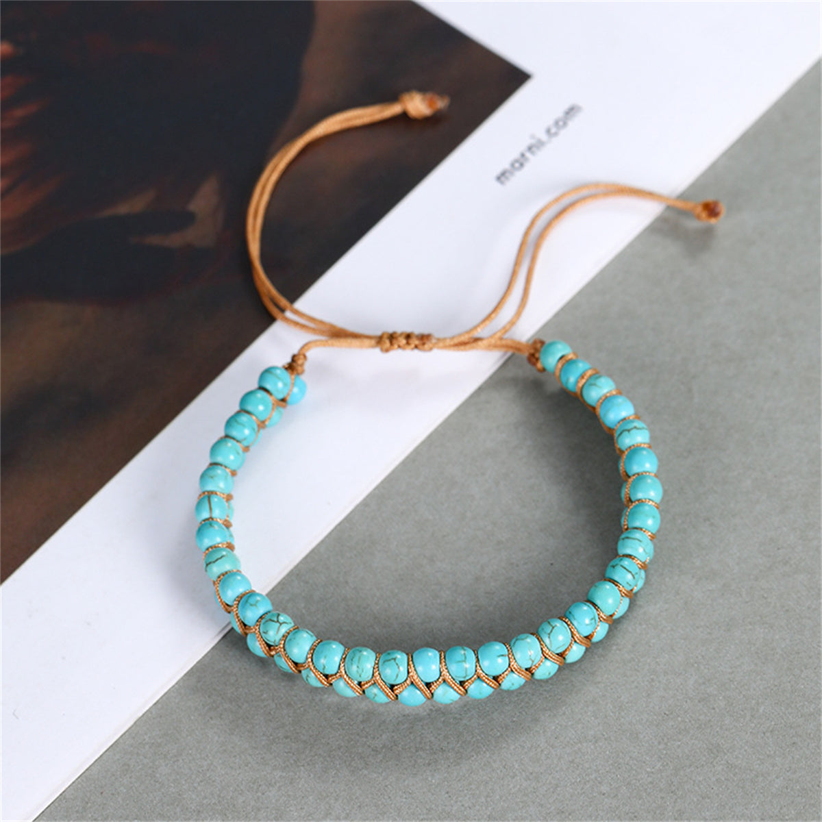 Turquoise & Brown Layered Beaded Adjustable Bracelet