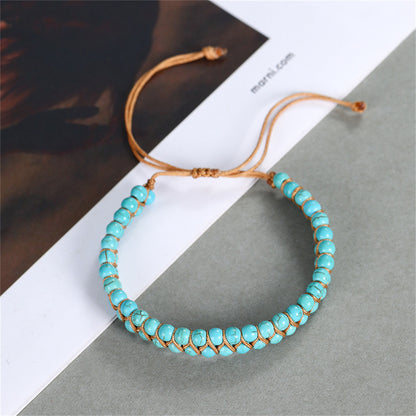Turquoise and Brown Layered Beaded Adjustable Bracelet, bracelet for women, vintage-inspired design, styled look