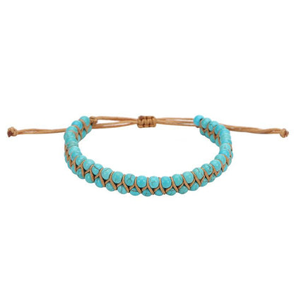 Turquoise and Brown Layered Beaded Adjustable Bracelet, bracelet for women, vintage-inspired design, side view