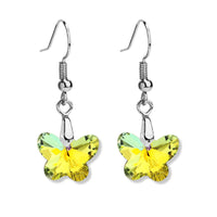 Yellow Crystal & Silver-Plated Butterfly Drop Earrings