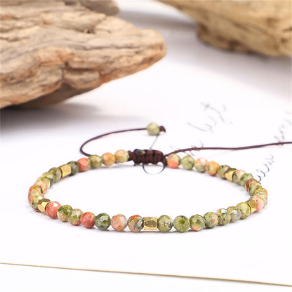Green Quartz and 18K Gold-Plated Beaded Adjustable Bracelet, gold bracelet for women, botanical inspired, front view