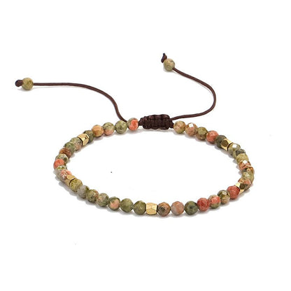Green Quartz and 18K Gold-Plated Beaded Adjustable Bracelet, gold bracelet for women, botanical inspired, side view