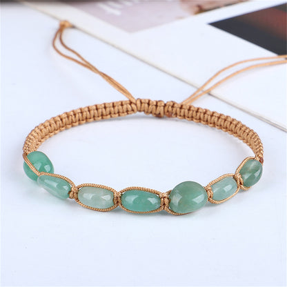 Green Quartz and Brown Adjustable Bracelet, bracelet for women, elegant gift for her, front view