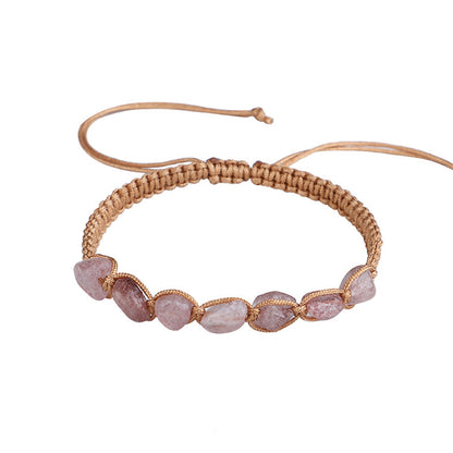 Rose Quartz and Brown Adjustable Bracelet, bracelet for women, vintage-inspired design, side view