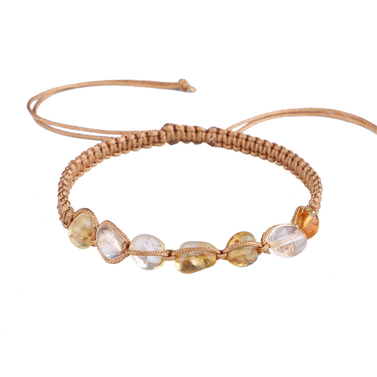 Yellow Quartz and Brown Adjustable Bracelet, bracelet for women, everyday style, front view