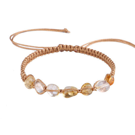 Yellow Quartz and Brown Adjustable Bracelet, bracelet for women, vintage-inspired design, front view