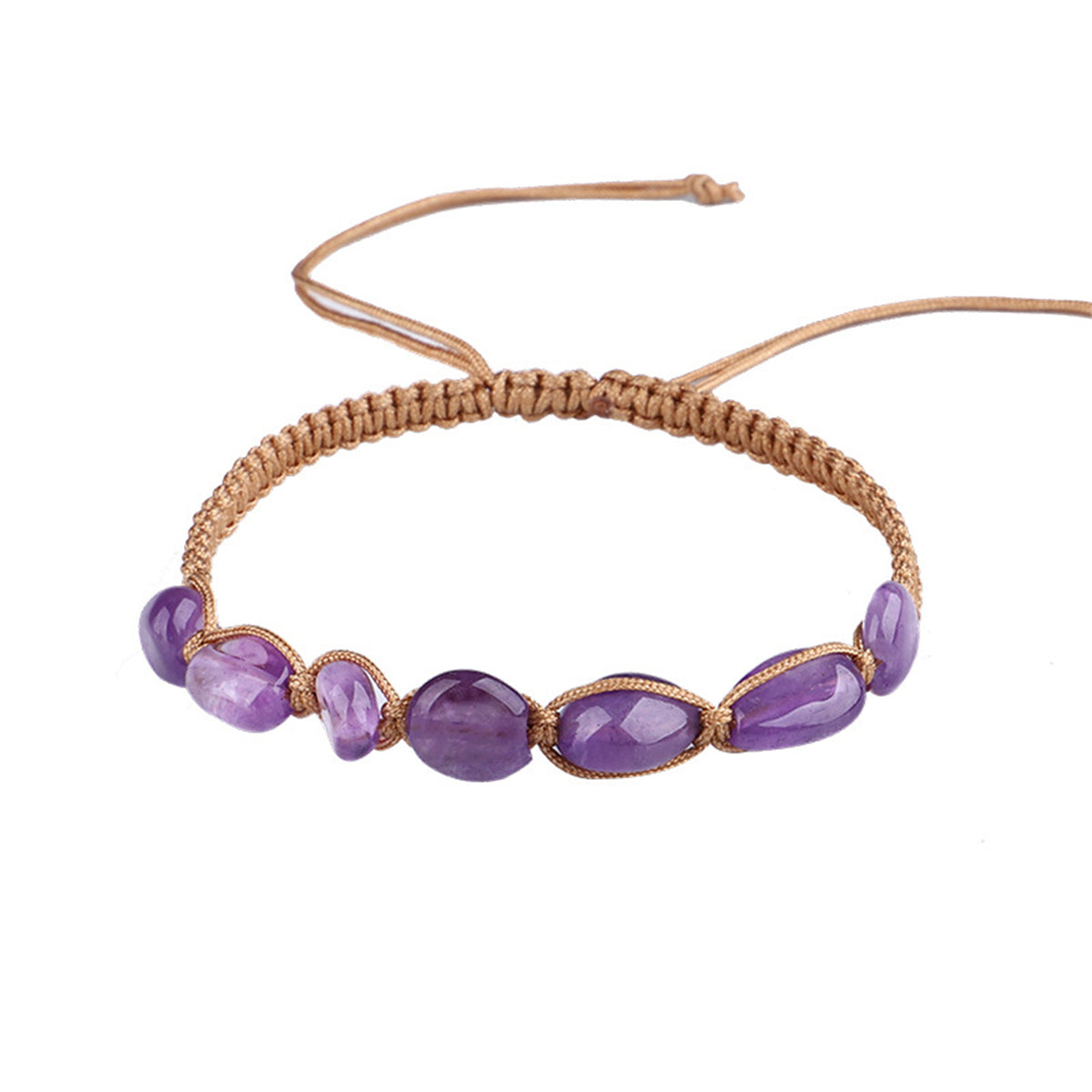 Purple Quartz and Brown Adjustable Bracelet, bracelet for women, everyday style, side view