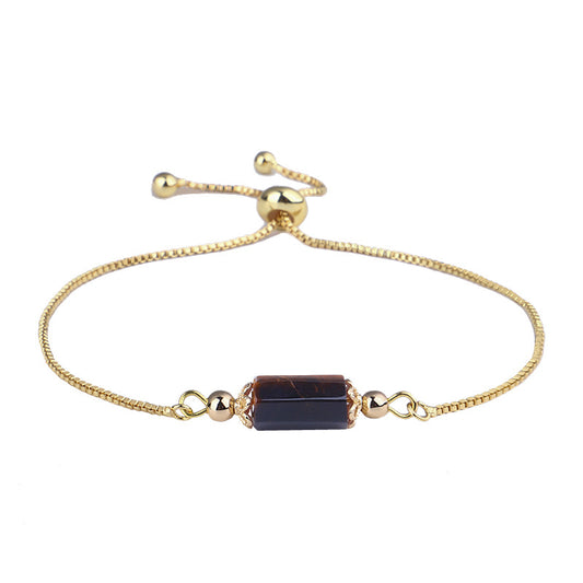 Brown Quartz and 18K Gold-Plated Prism Charm Adjustable Bracelet, gold bracelet for women, elegant gift for her, front view