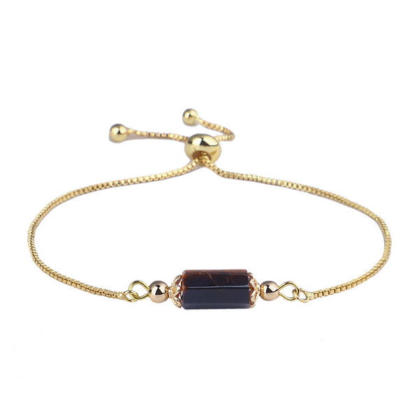 Brown Quartz & 18k Gold-Plated Prism Charm Adjustable Bracelet