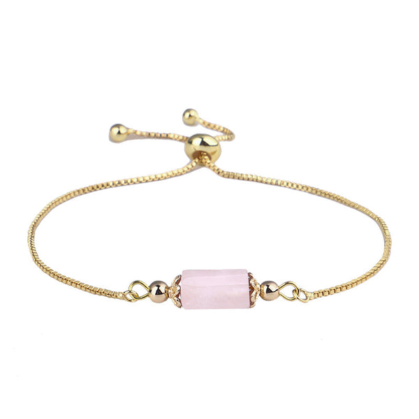 Pink Quartz & 18k Gold-Plated Prism Charm Adjustable Bracelet