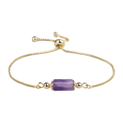 Purple Quartz and 18K Gold-Plated Prism Charm Adjustable Bracelet, gold bracelet for women, elegant gift for her, side view