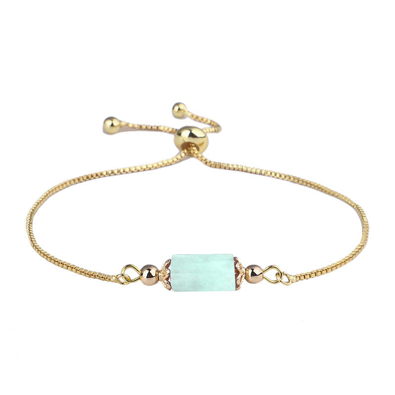 Sea Blue Quartz and 18K Gold-Plated Prism Charm Adjustable Bracelet, gold bracelet for women, front view
