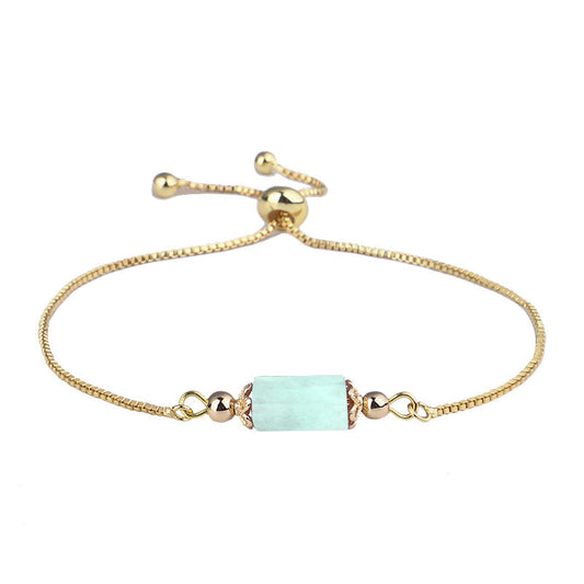 Sea Blue Quartz and 18K Gold-Plated Prism Charm Adjustable Bracelet, gold bracelet for women, front view