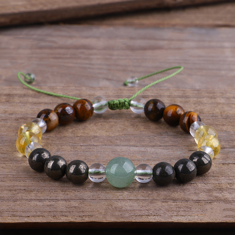 Quartz and Multicolor Beaded Adjustable Bracelet, bracelet for women, botanical inspired, front view