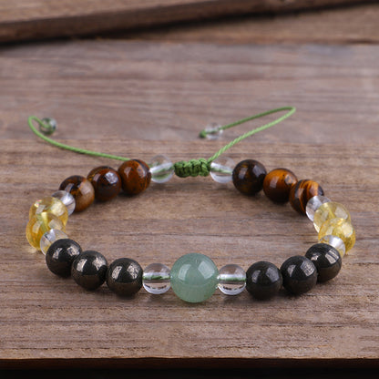 Quartz and Multicolor Beaded Adjustable Bracelet, bracelet for women, botanical inspired, front view
