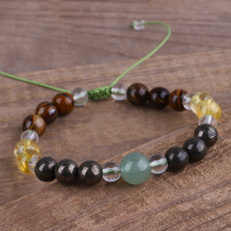 Quartz and Multicolor Beaded Adjustable Bracelet, bracelet for women, botanical inspired, detail close-up