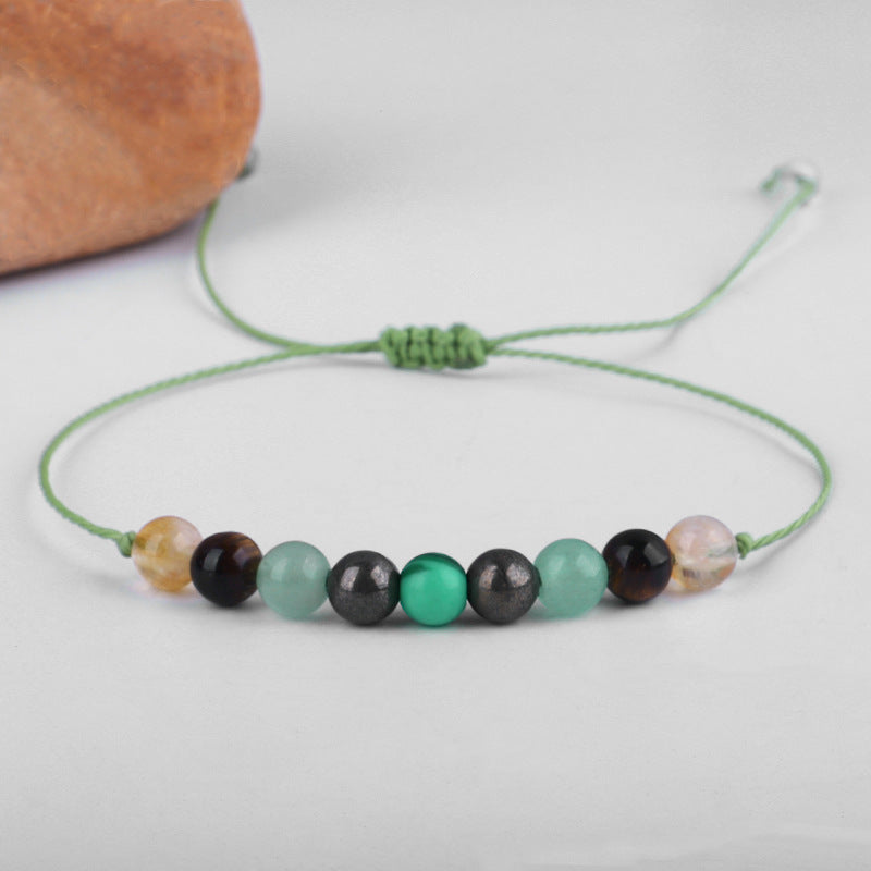 Quartz and Green Beaded Adjustable Bracelet, bracelet for women, everyday style, front view